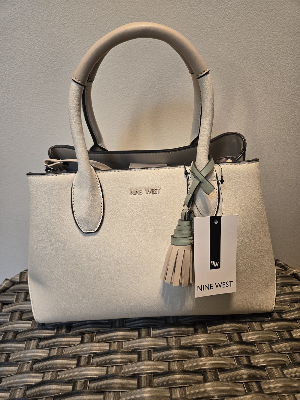 NWT Nine West Cream and Black Trim Satchel with Tassel